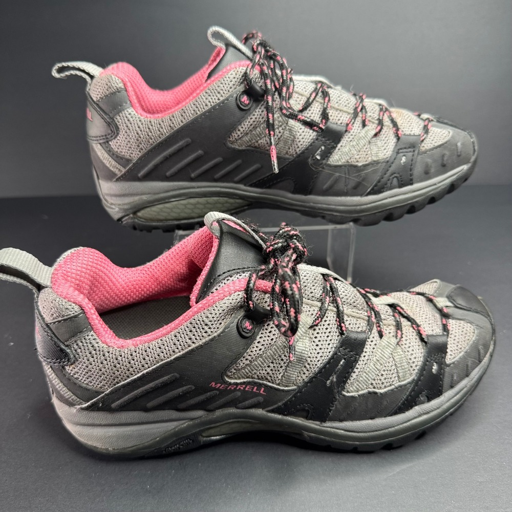 Merrell Womens Hiking Shoes Black Pink Grey Low Top Trail Sneakers J54862 Size 7